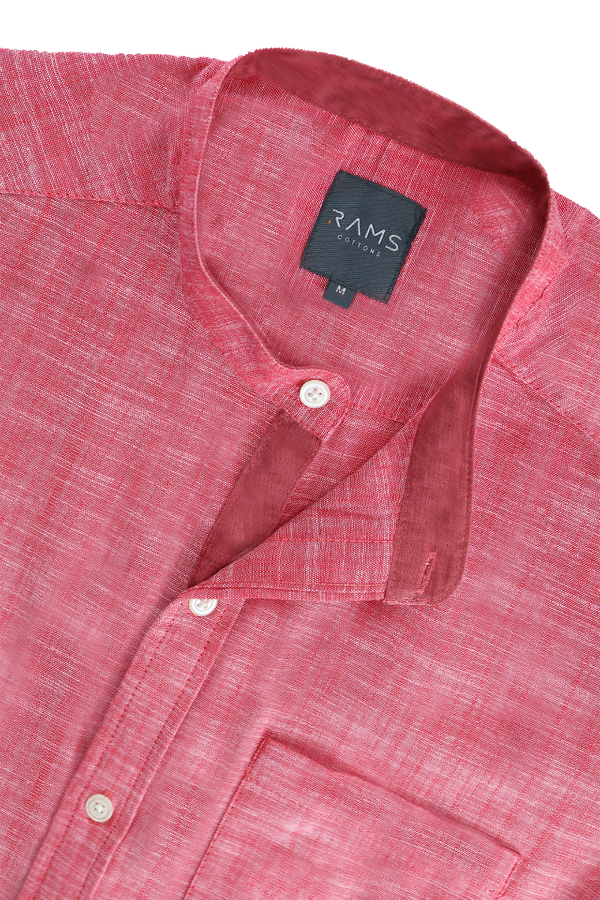 Camisa Manga Corta Color Coral Slim Fit Look De Lino Para Caballero 